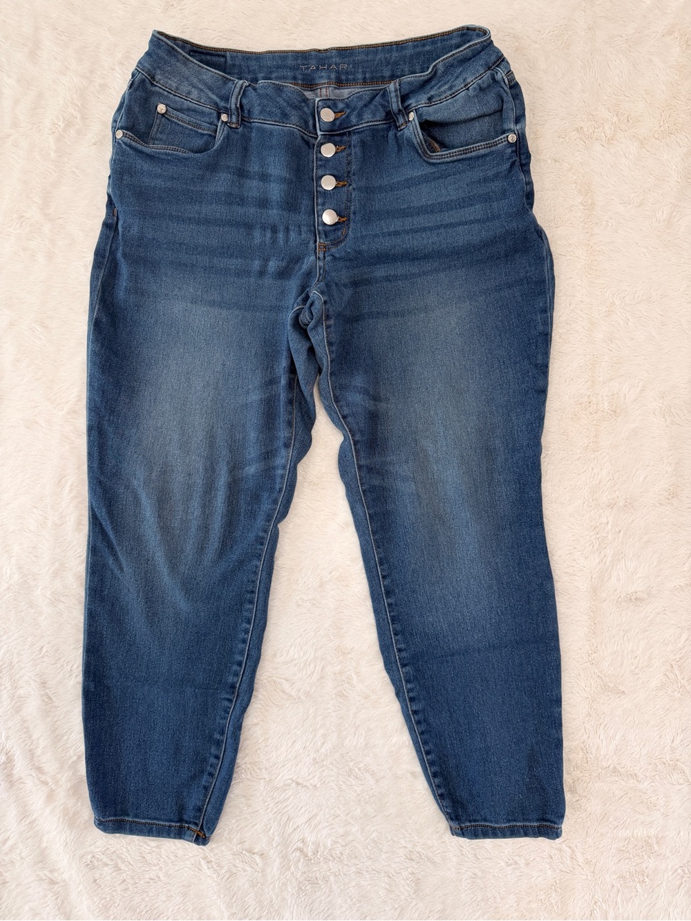 Tahari High Rise Button Fly Ankle Jeans Size 16 Medium Wash